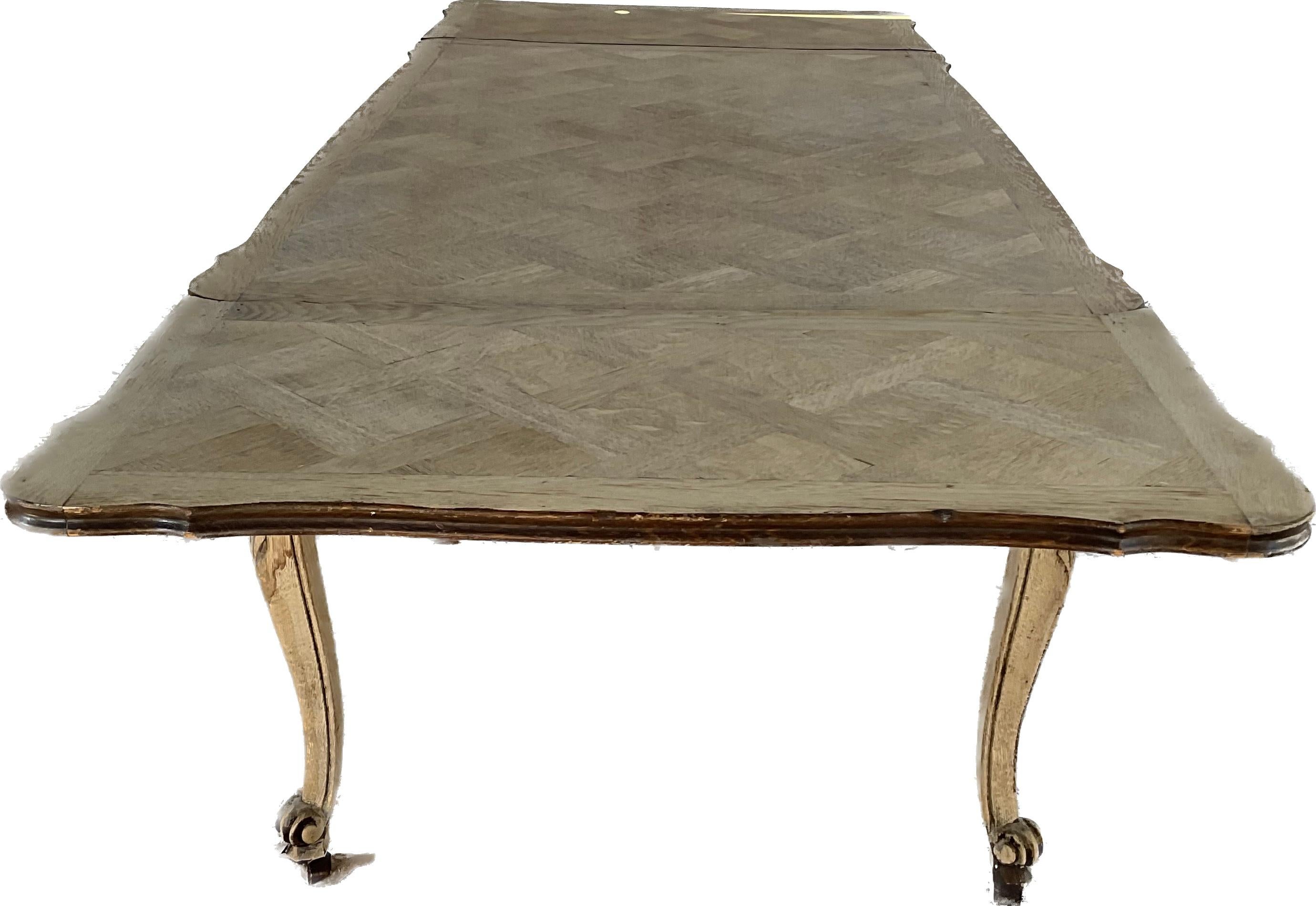 Wood French Provincial Parquetry Top Extension Dining Table For Sale