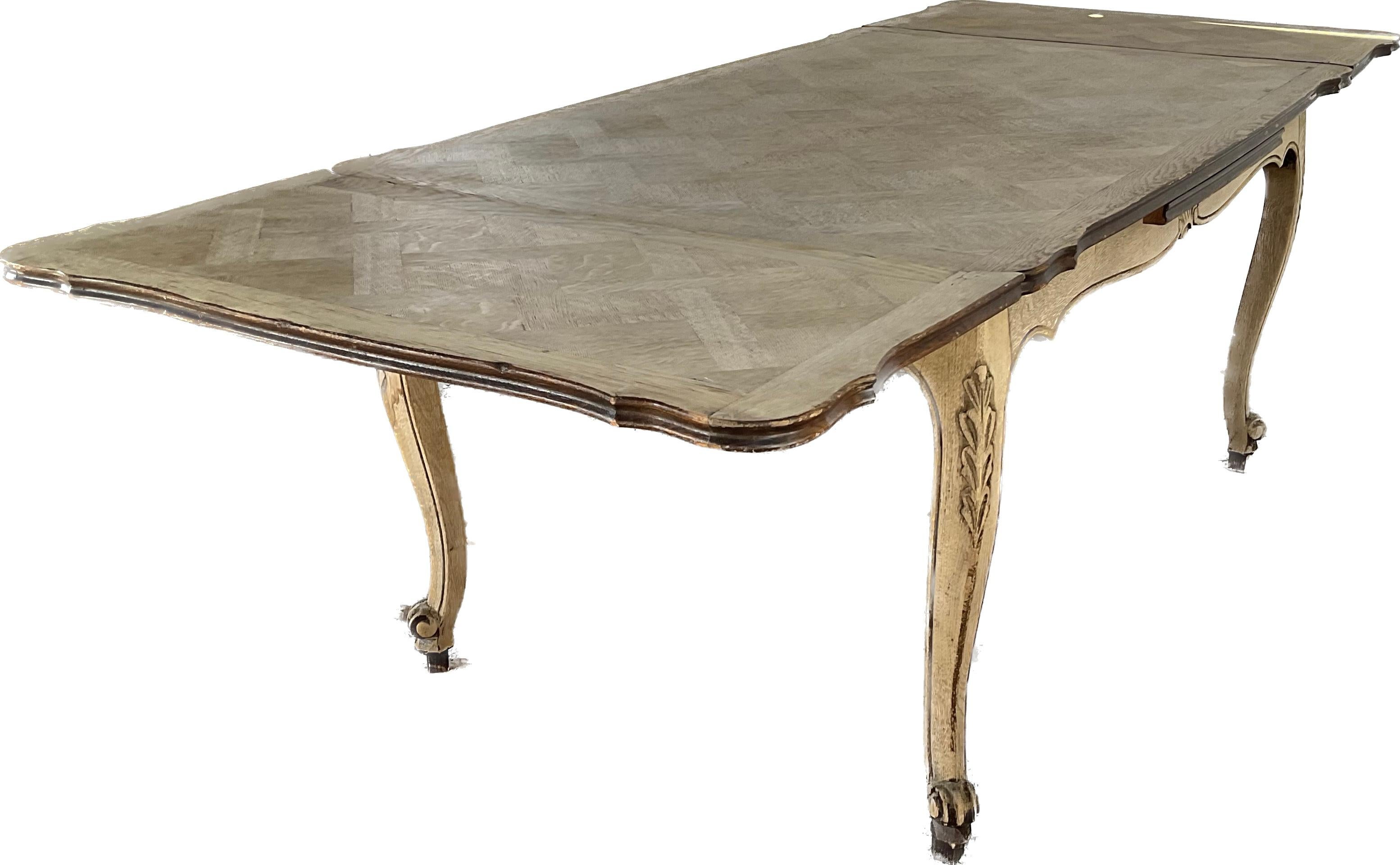 French Provincial Parquetry Top Extension Dining Table For Sale 1