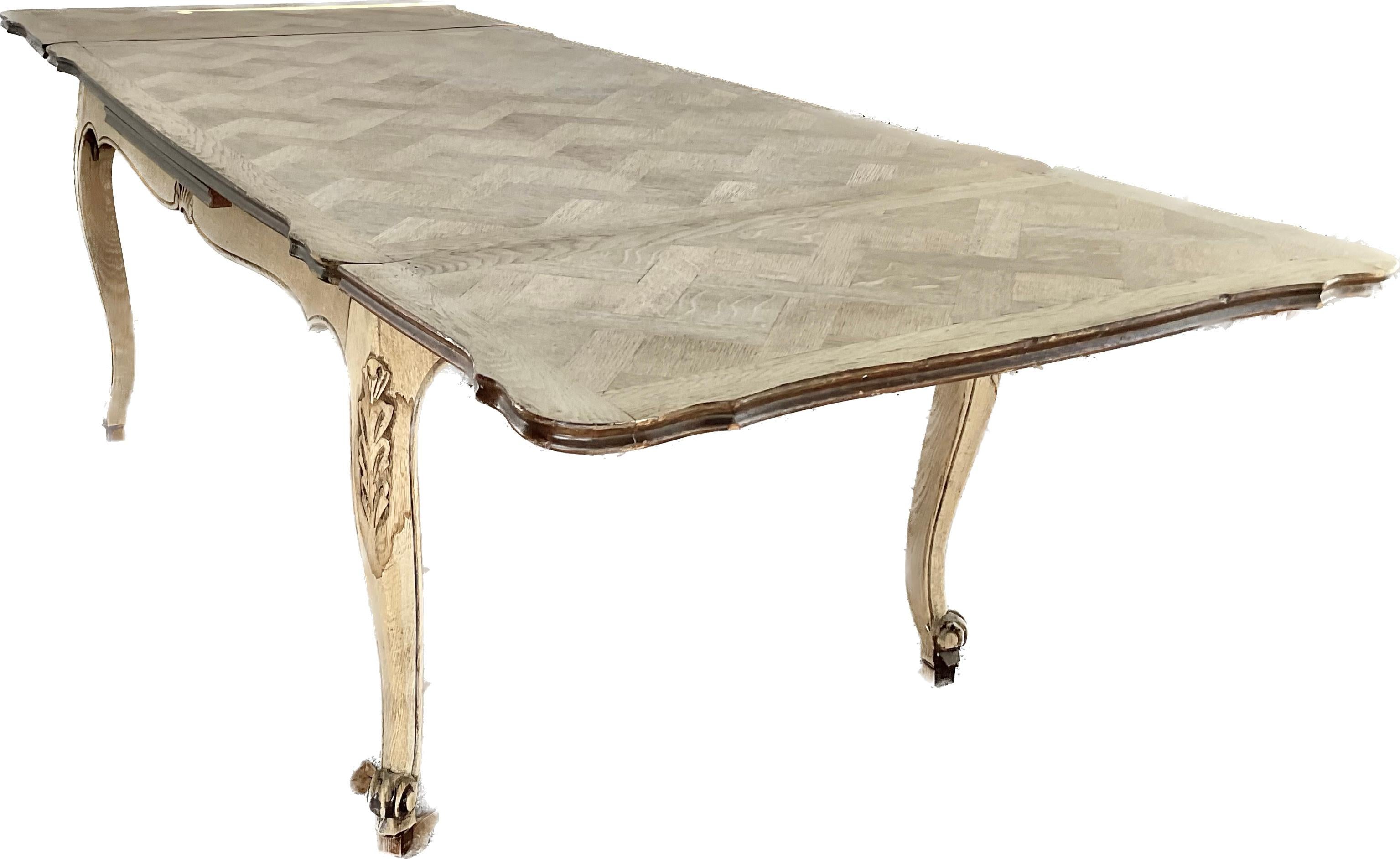 French Provincial Parquetry Top Extension Dining Table For Sale 3