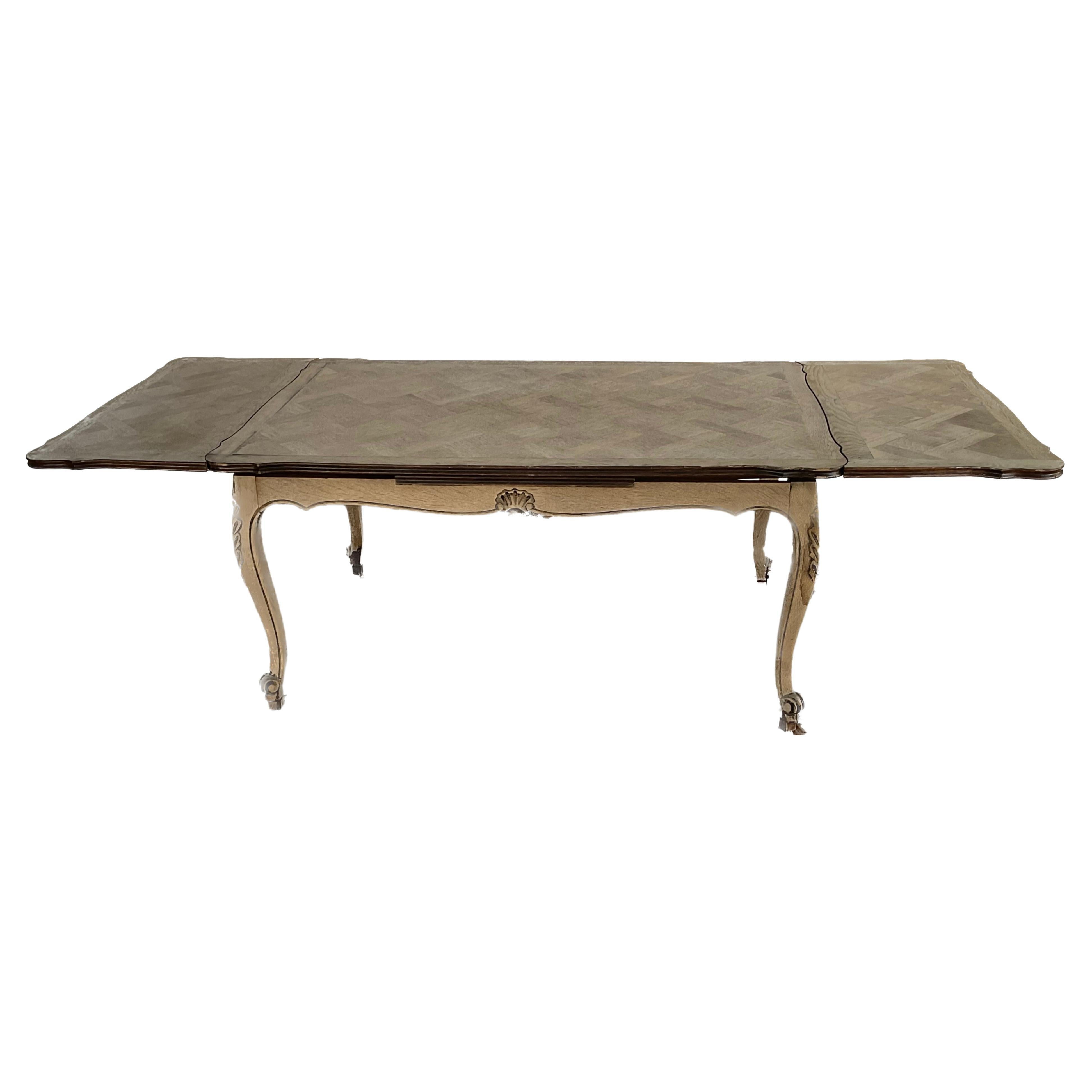 French Provincial Parquetry Top Extension Dining Table For Sale