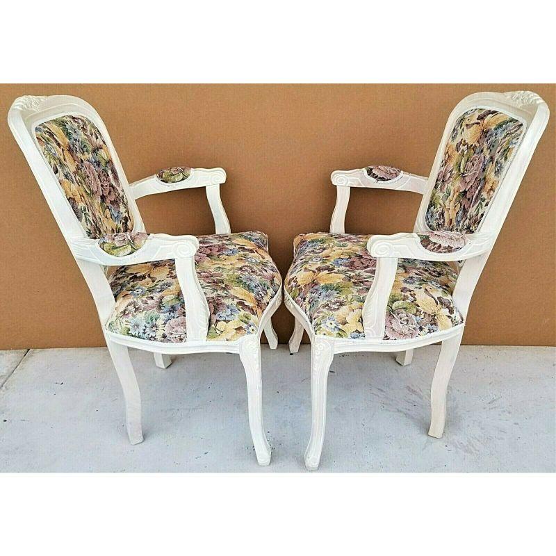 Offering One Of Our Recent Palm Beach Estate Fine Furniture Acquisitions Of A 
Beautiful Pair Vintage Shabby Chic French Provincial Pearled Wood Floral Tapestry Fauteuil armchairs

With spring-supported seats, hand-carved accents, pearled