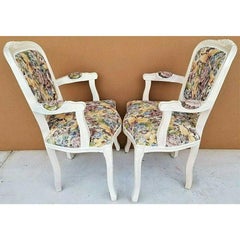 French Provincial Pearled Fauteuil Floral Tapestry Armchairs