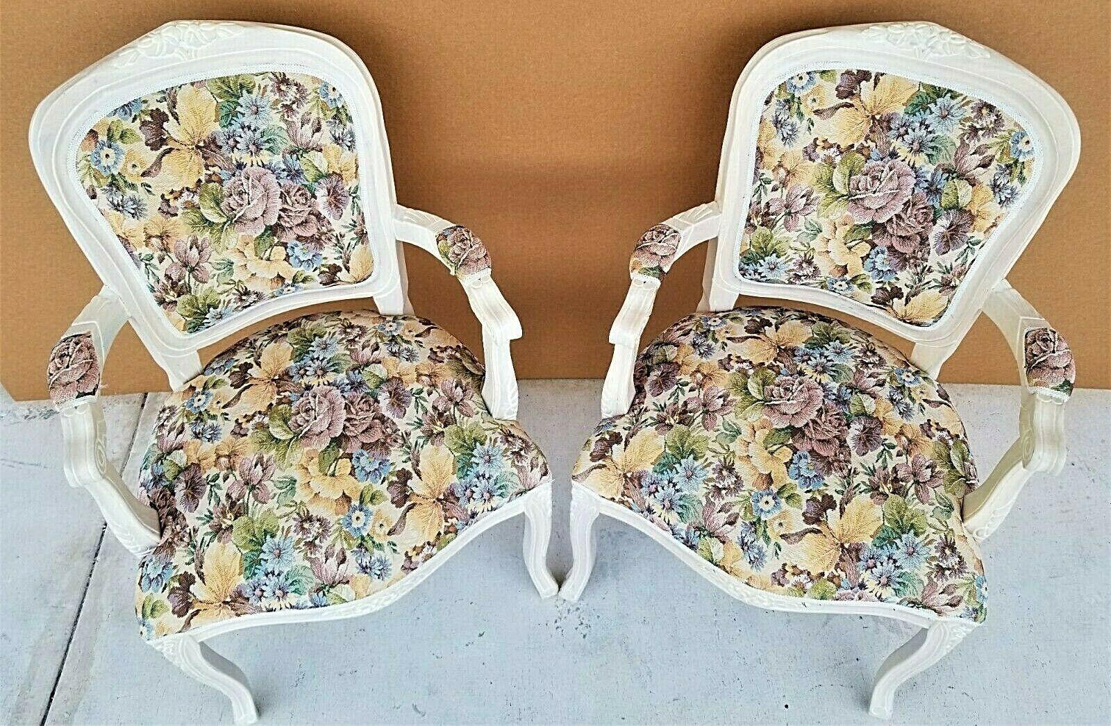 Wood French Provincial Pearled Fauteuil Floral Tapestry Armchairs For Sale