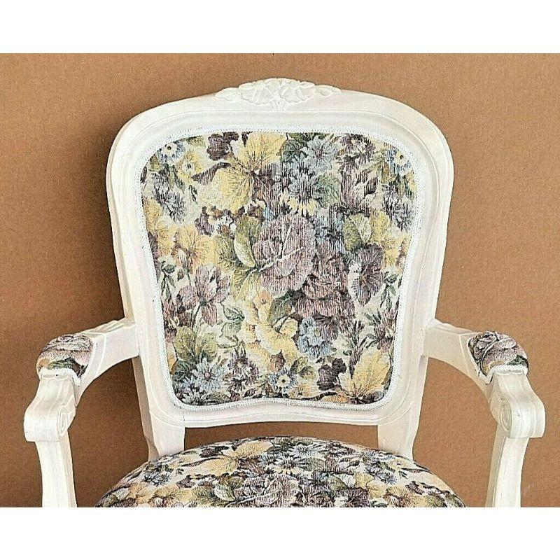 French Provincial Pearled Fauteuil Floral Tapestry Armchairs For Sale 1