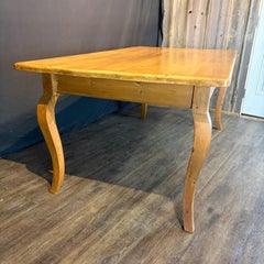 French Provincial Pine Farmhouse Dining Table with Cabriole Legs
