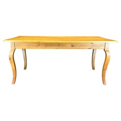 French Provincial Pine Farmhouse Dining Table with Cabriole Legs