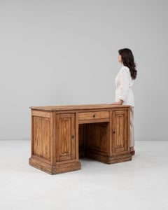 French Provincial Pine Kneehole Desk, Antique Cabinet, 1900s, France