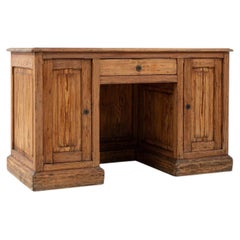 French Provincial Pine Kneehole Desk, Antique Cabinet, 1900s, France