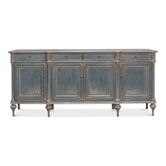 French Provincial Pine Sideboard with Antiqued Blue Painted Finish