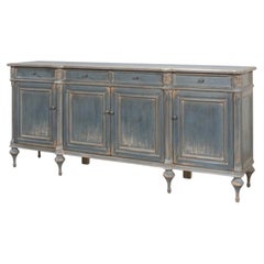 French Provincial Pine Sideboard with Antiqued Blue Painted Finish