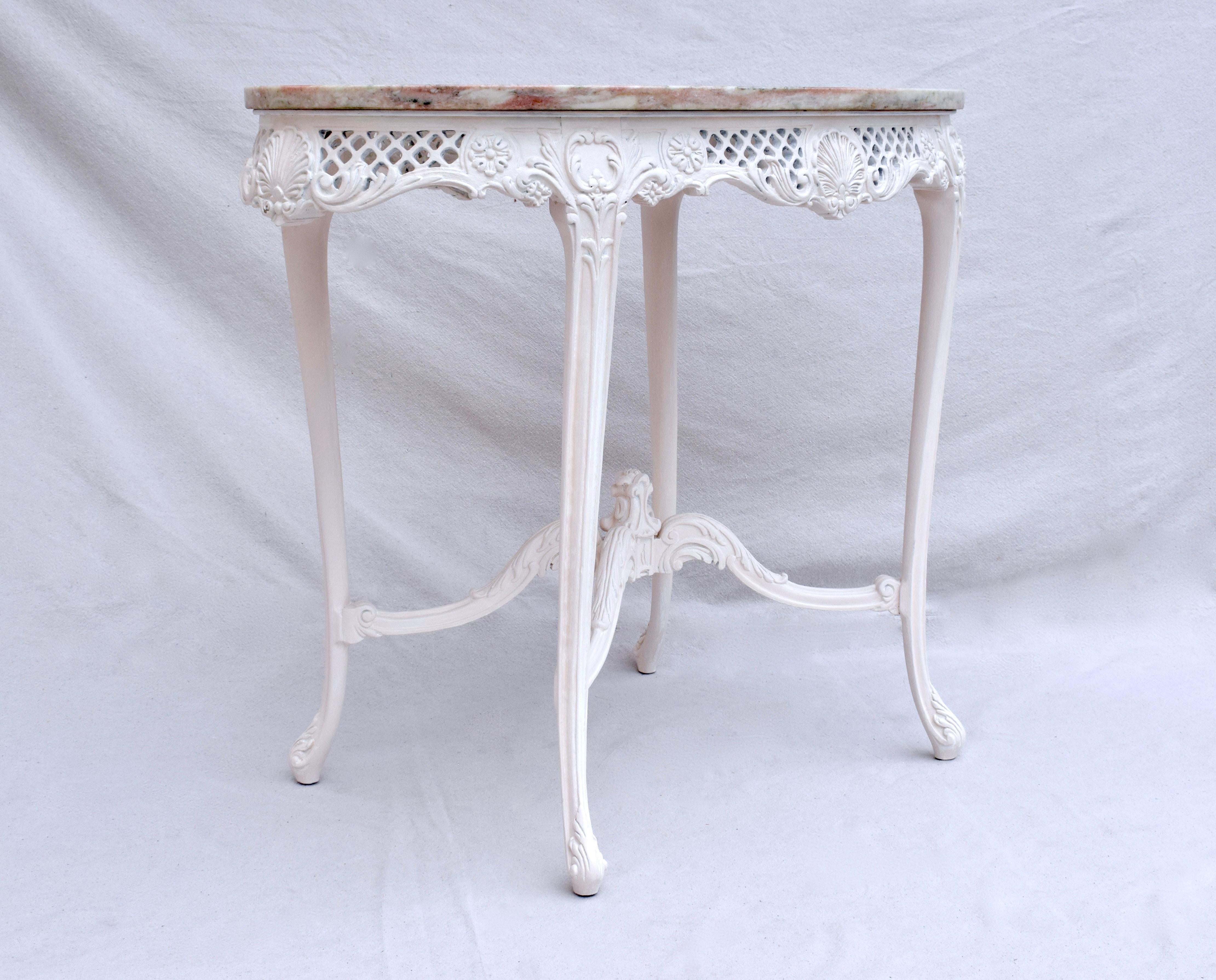 French Provincial  Pink Arabescato Marble Top Table In Good Condition In Southampton, NJ