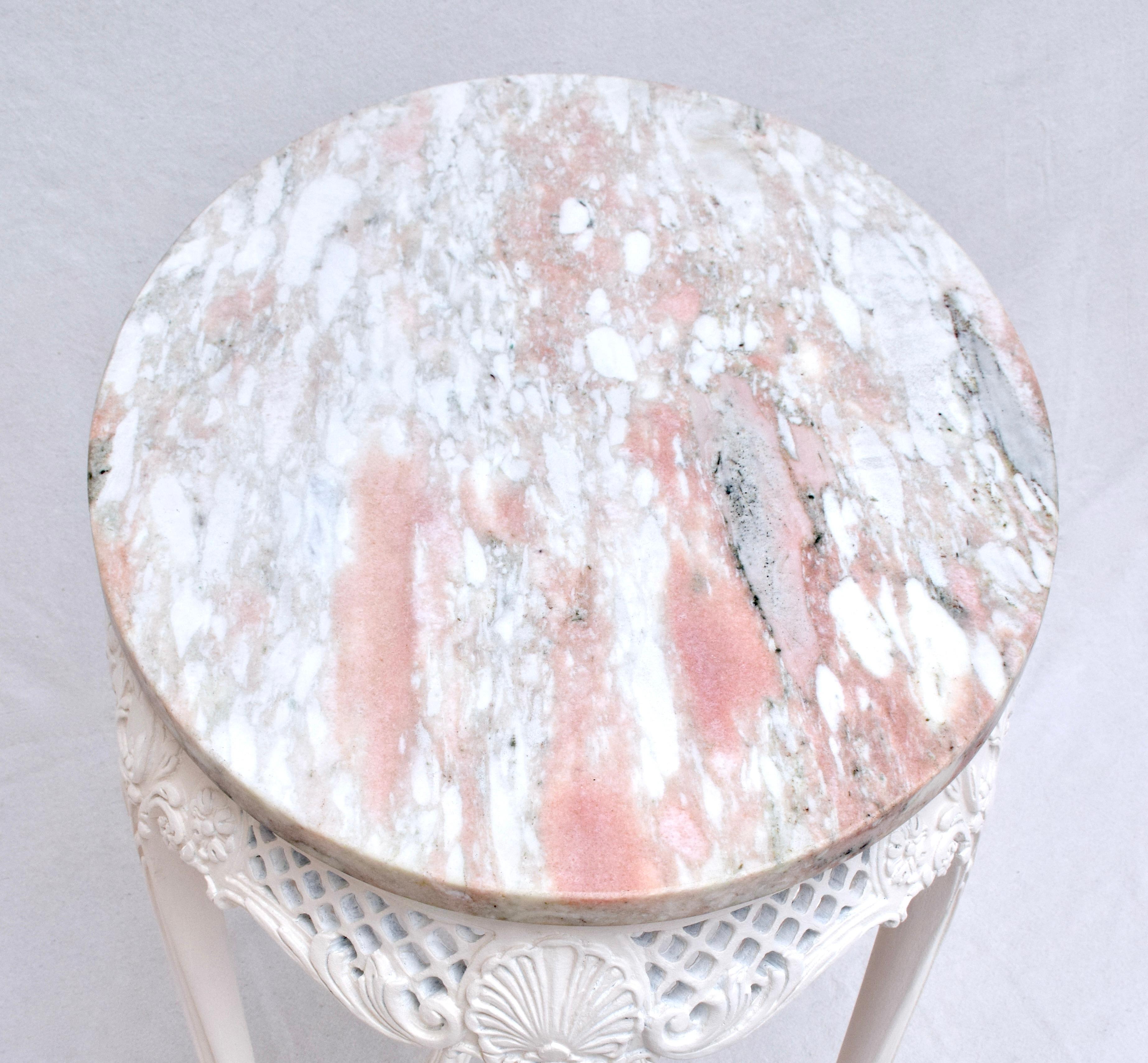 20th Century French Provincial  Pink Arabescato Marble Top Table