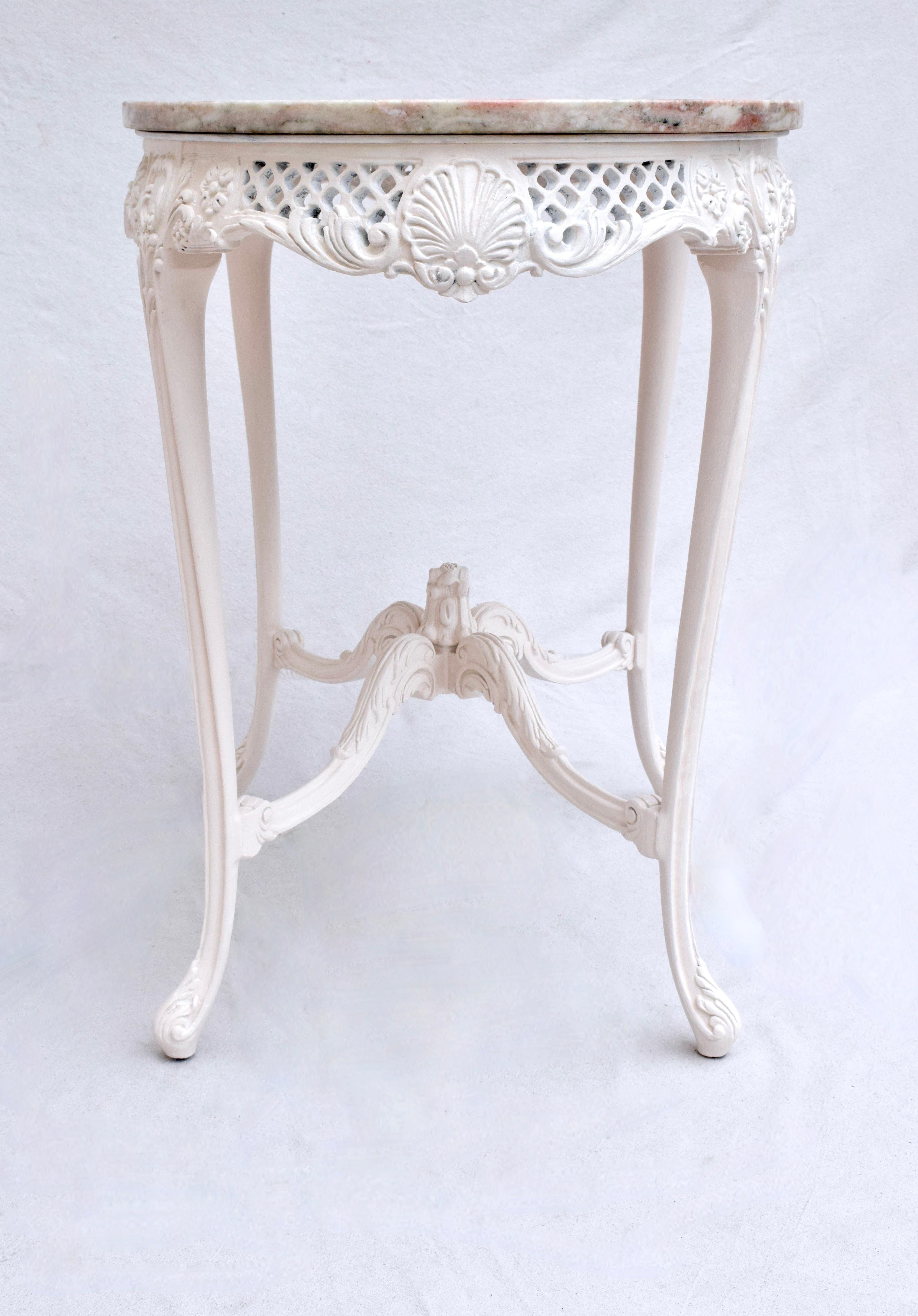 French Provincial  Pink Arabescato Marble Top Table 1