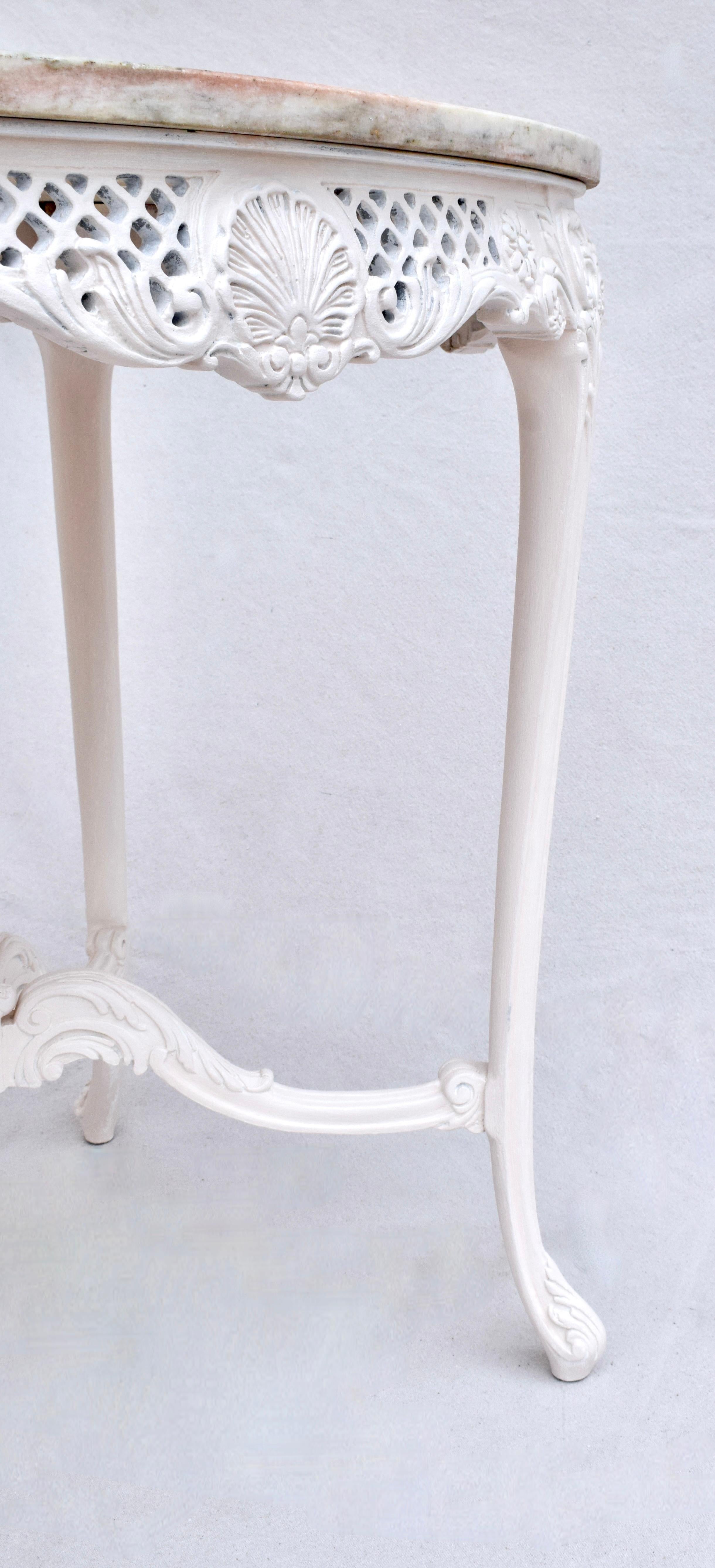 French Provincial  Pink Arabescato Marble Top Table 2