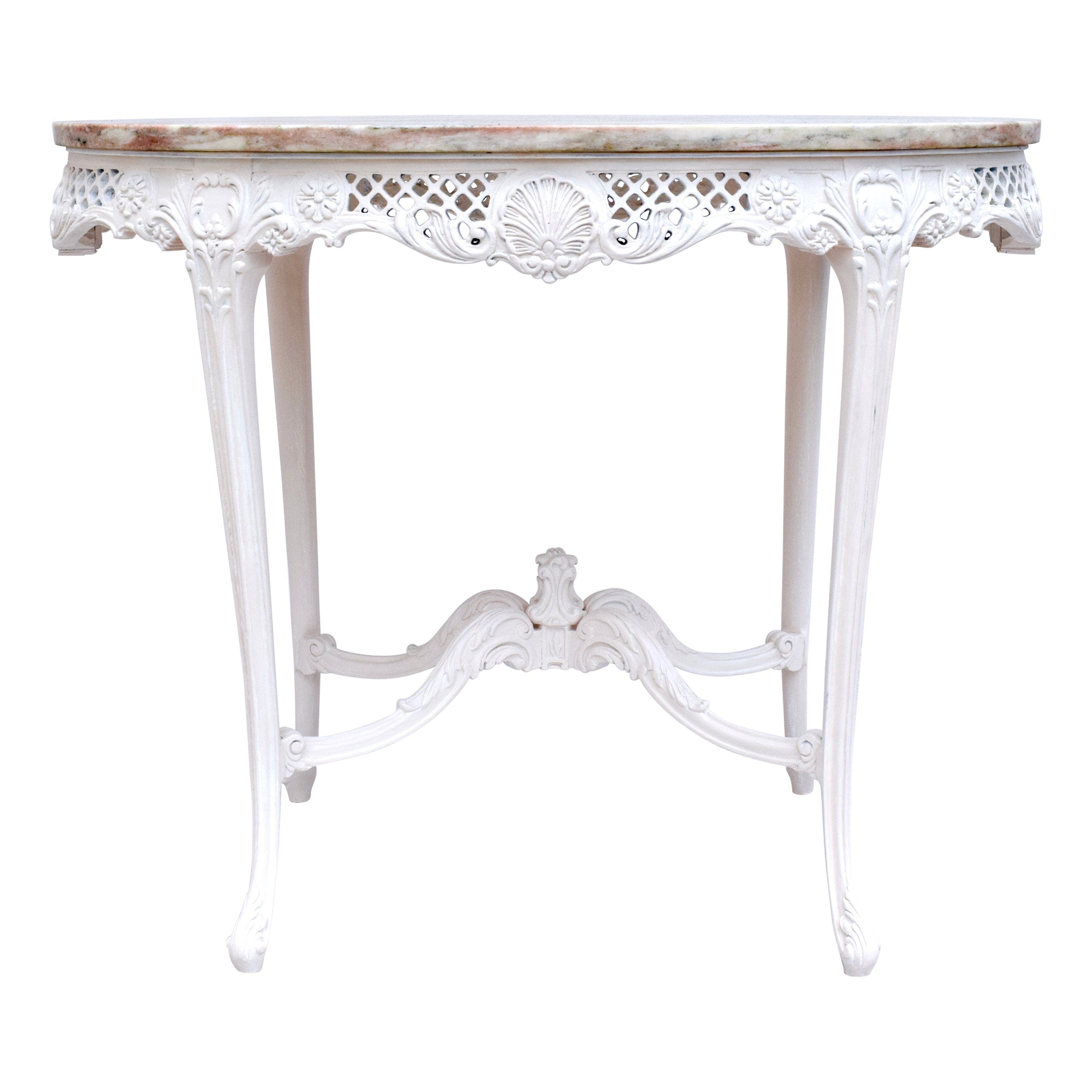 French Provincial  Pink Arabescato Marble Top Table