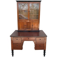 French Provincial Plantation Style Walnut Secretary Desk and Bookcase, 19th C.