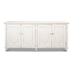 French Provincial Reeded Sideboard, 78" - Whitewashed with Oval Medallions