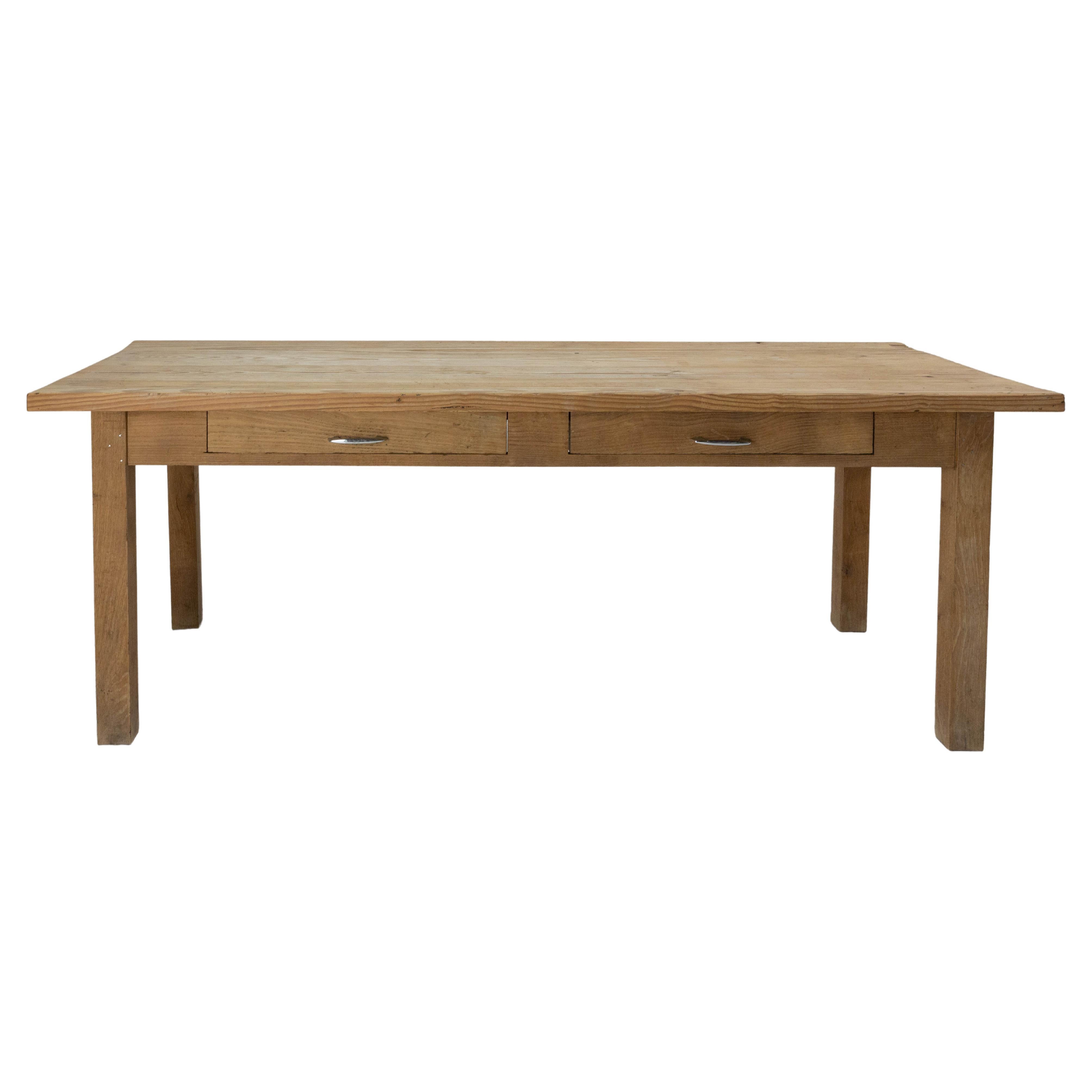 French Provincial Refectory Table Oak and Pine Server Dining Table, circa 1960