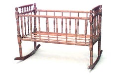 French Provincial Rocking Cradle, Hand-Crafted Wood, Circa 1850