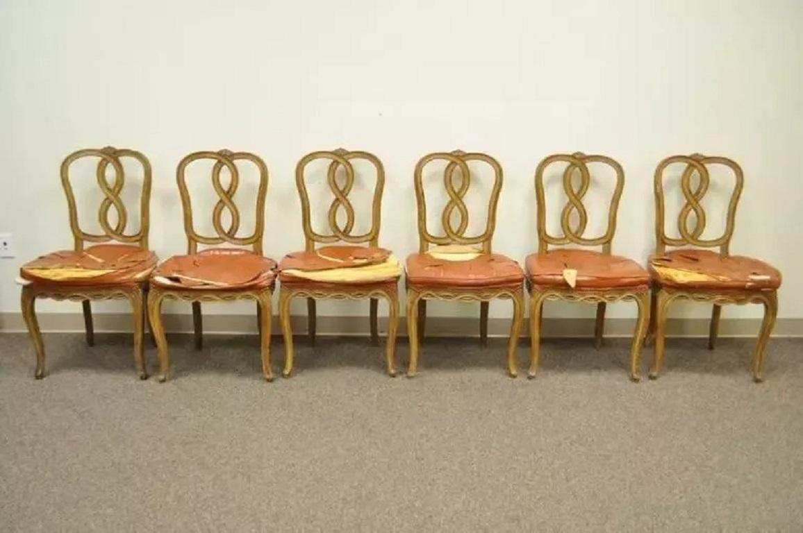 Sedie da pranzo French Rococo con schienale Pretzel Hollywood Regency - Set di 6 in vendita 3