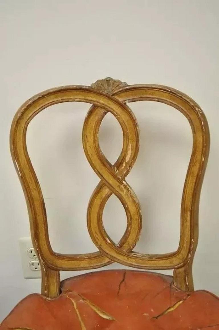 Stile provenzale Sedie da pranzo French Rococo con schienale Pretzel Hollywood Regency - Set di 6 in vendita