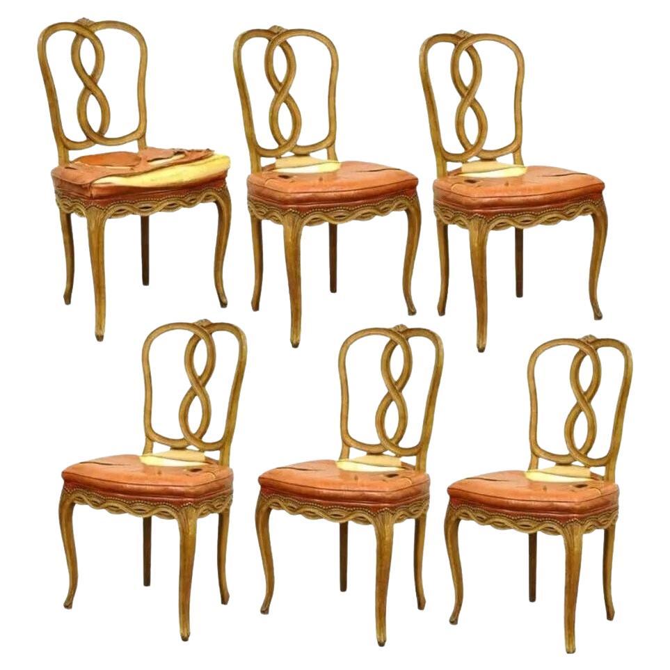 French Provincial Rococo Pretzel Back Hollywood Regency Dining Chairs - Set of 6
