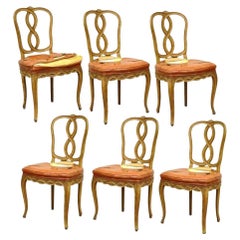 French Provincial Rococo Pretzel Back Hollywood Regency Dining Chairs - Set of 6