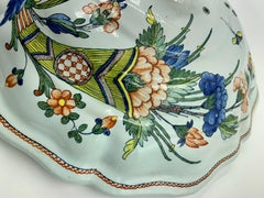 French Provincial Rouen Faience Floral Cornucopia Bird Butterfly Wall Decoration