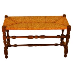 French Provincial Rush Seated Oak Bench or Banquette