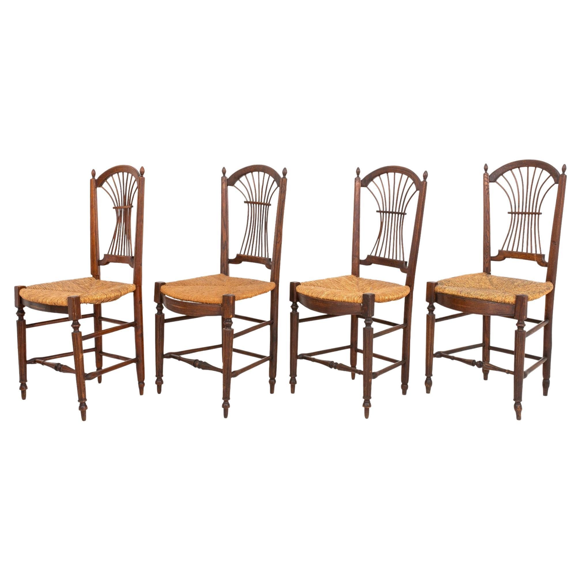 French Provincial Rush Seated Side Chairs, Set of 4 For Sale