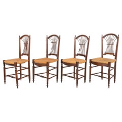 Antique French Provincial Rush Seated Side Chairs, Set of 4