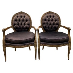 French Provincial Satin Tufted Accent or Side Chairs - a Pair