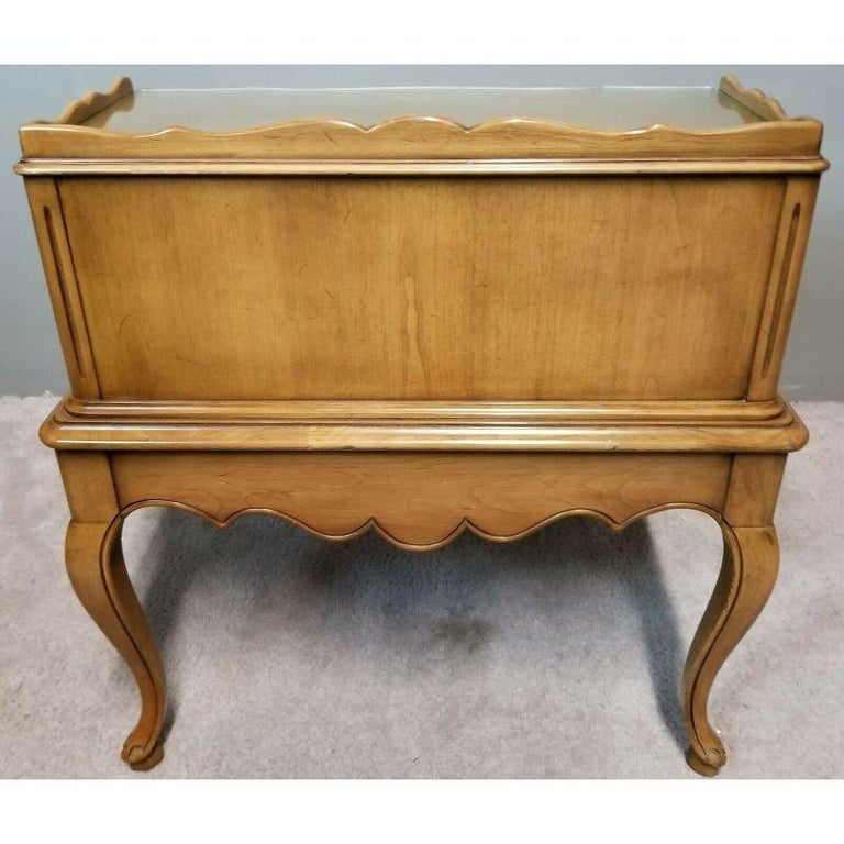 French Provincial Side End Tables W Glass Tops by White Furniture Co