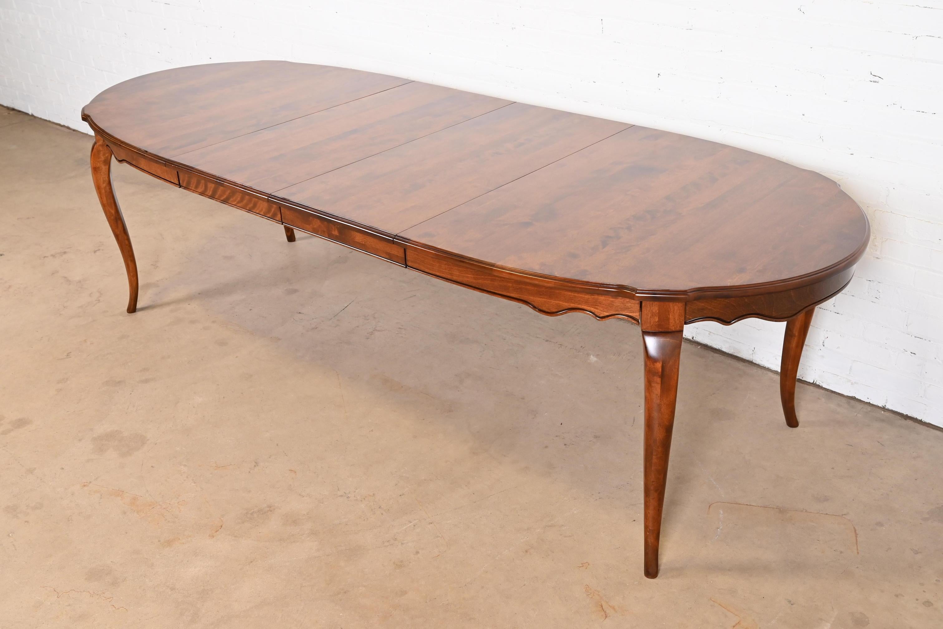 French Provincial Solid Birch Extension Dining Table, Newly Refinished In Good Condition For Sale In South Bend, IN