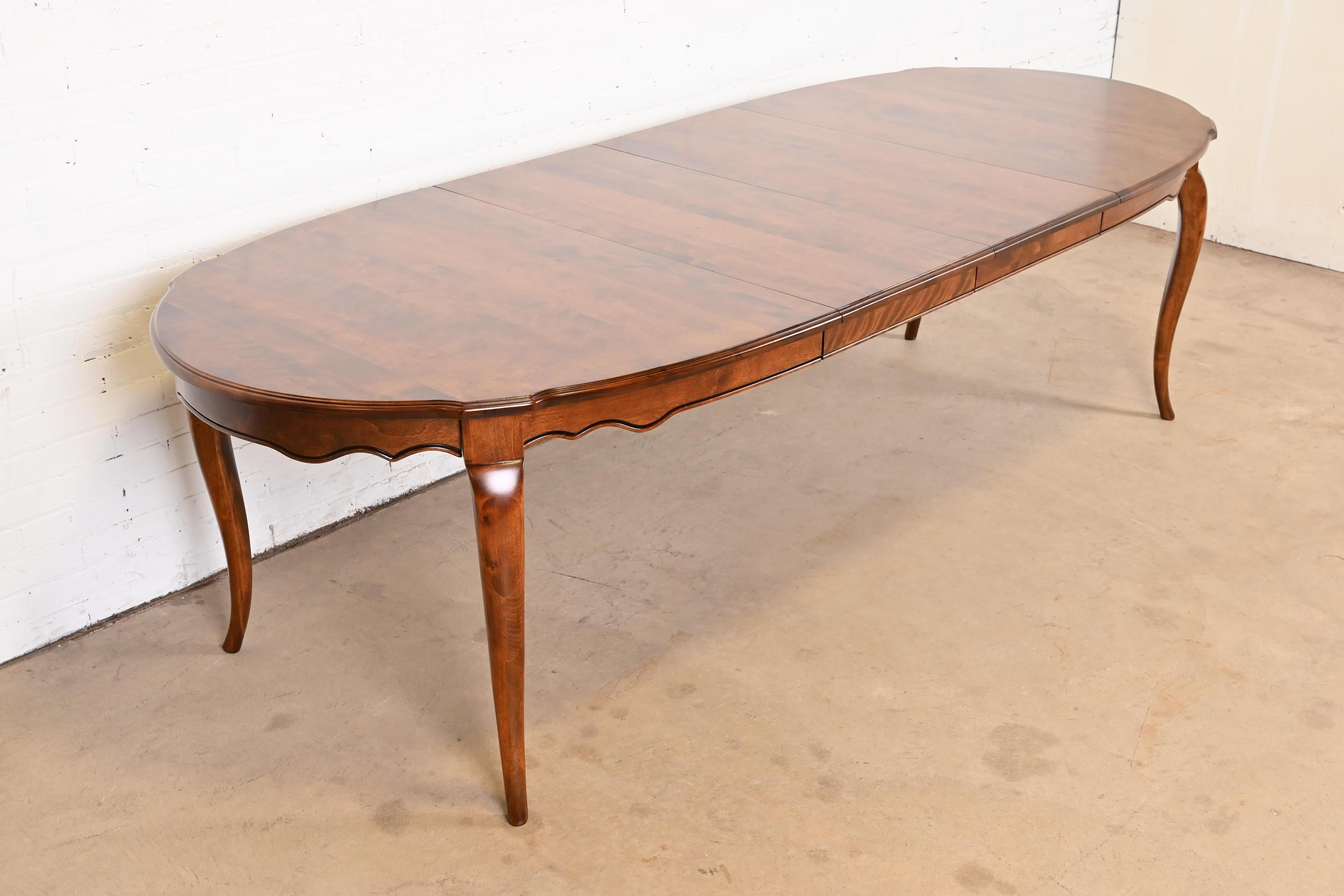 French Provincial Solid Birch Extension Dining Table, Newly Refinished For Sale 1