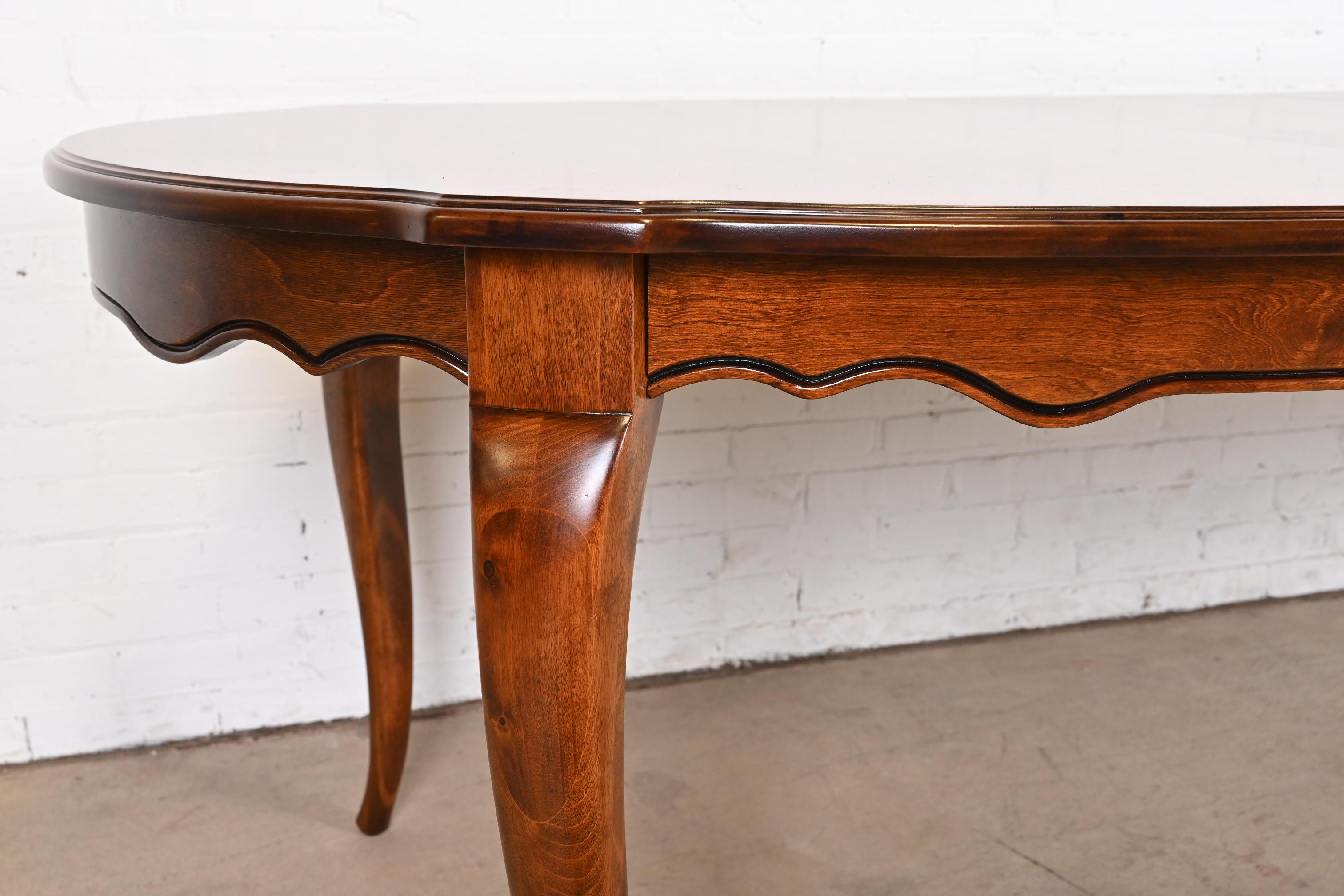 French Provincial Solid Birch Extension Dining Table, Newly Refinished For Sale 4