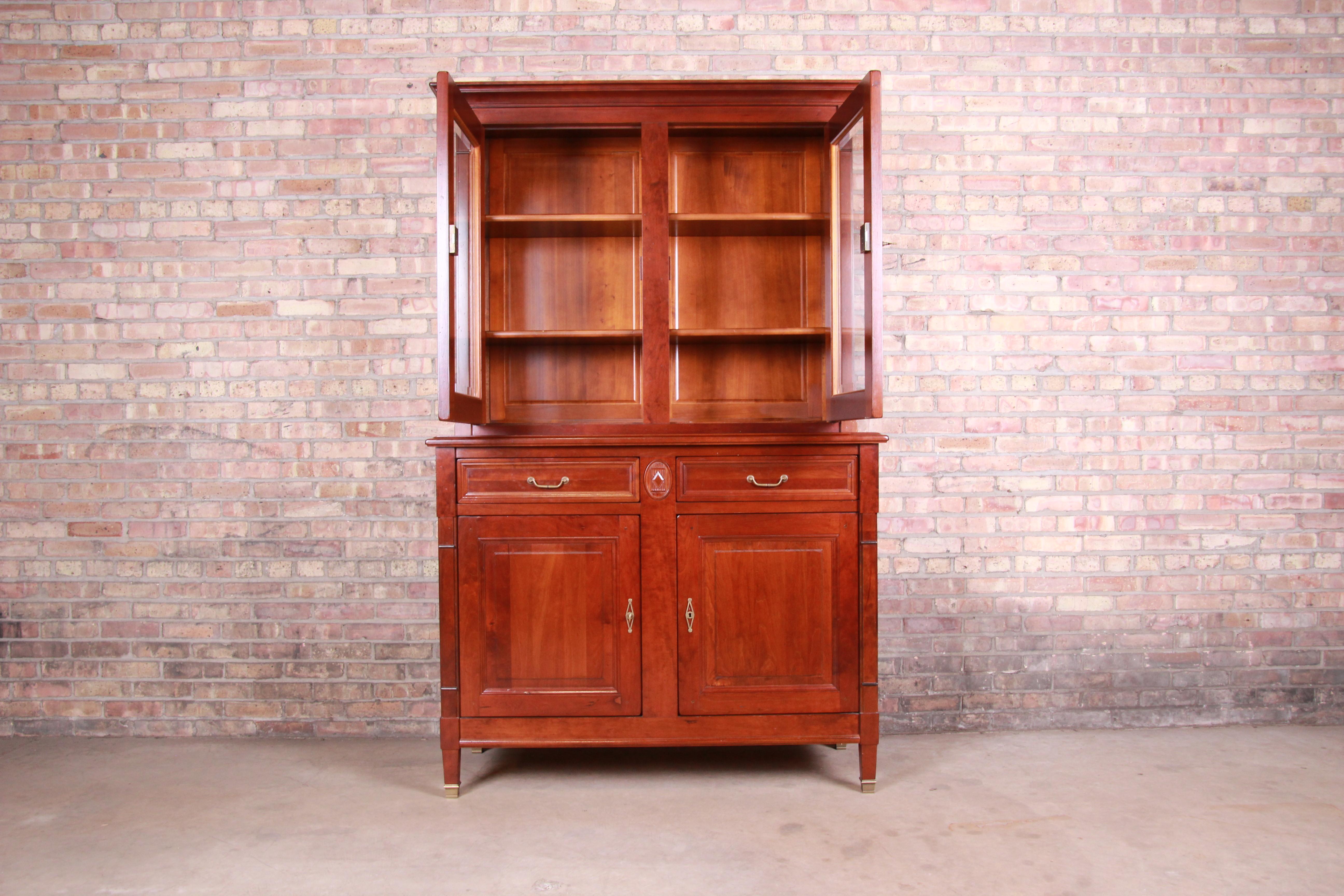 French Provincial Solid Cherry Breakfront Bookcase or Bar Cabinet by Grange In Good Condition In South Bend, IN