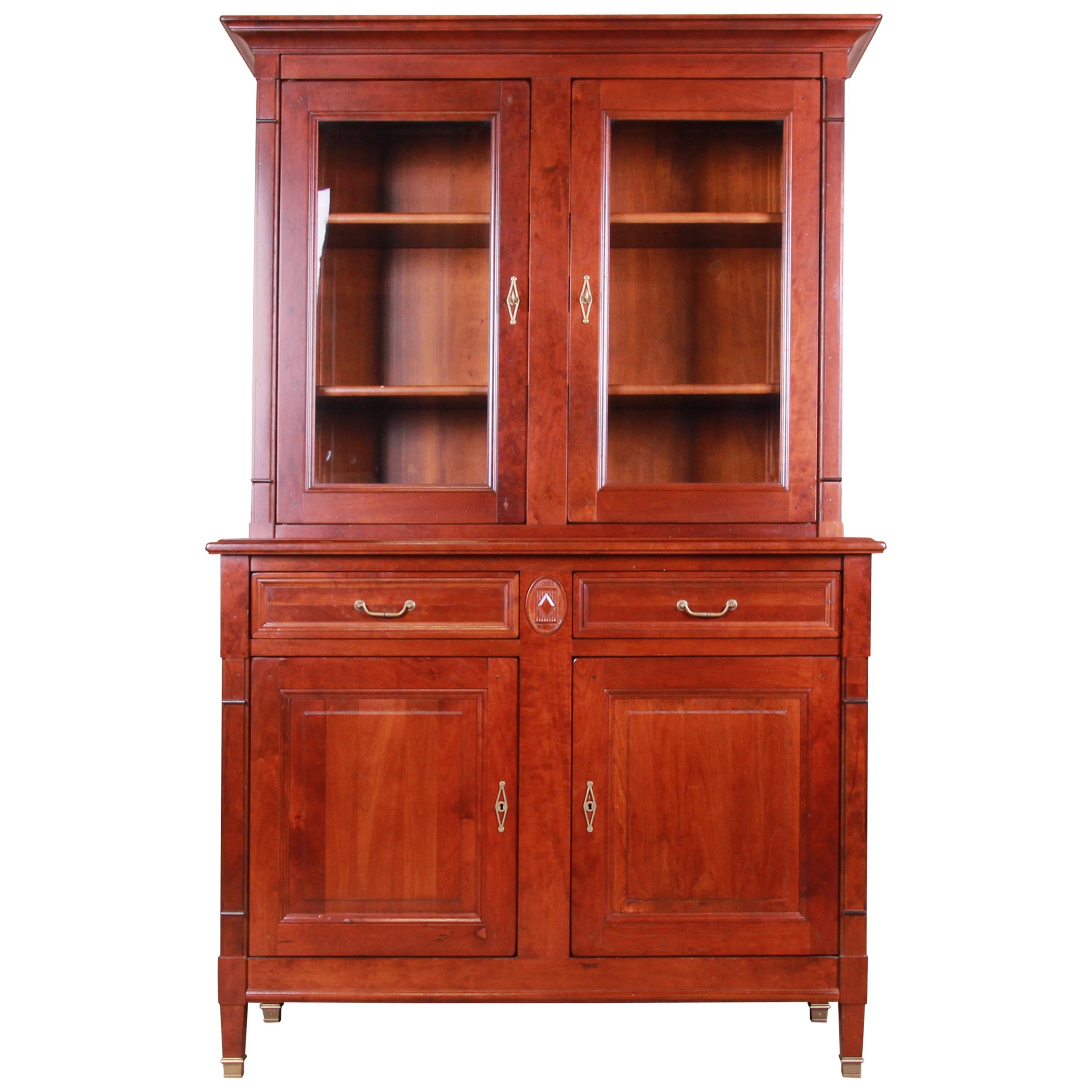French Provincial Solid Cherry Breakfront Bookcase or Bar Cabinet by Grange
