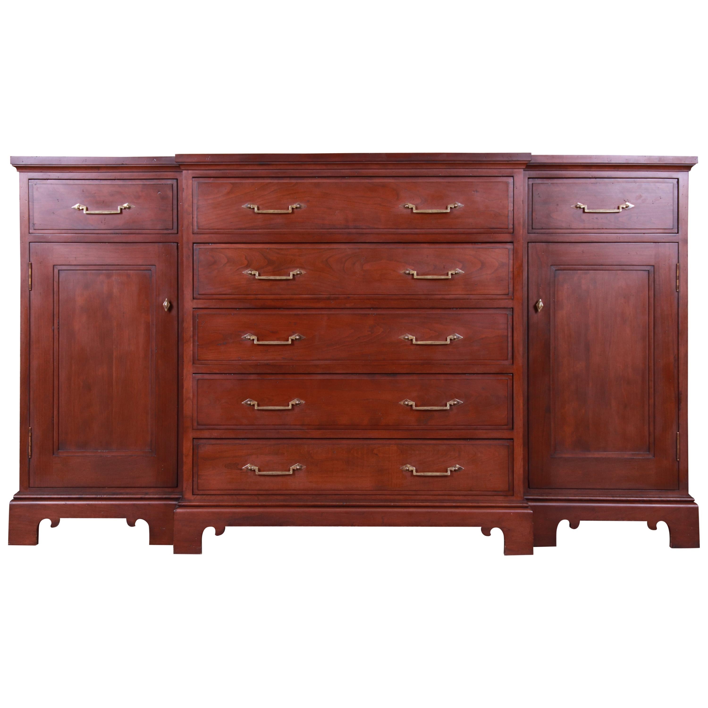French Provincial Solid Mahogany Marble Top Sideboard Attributed to Grange