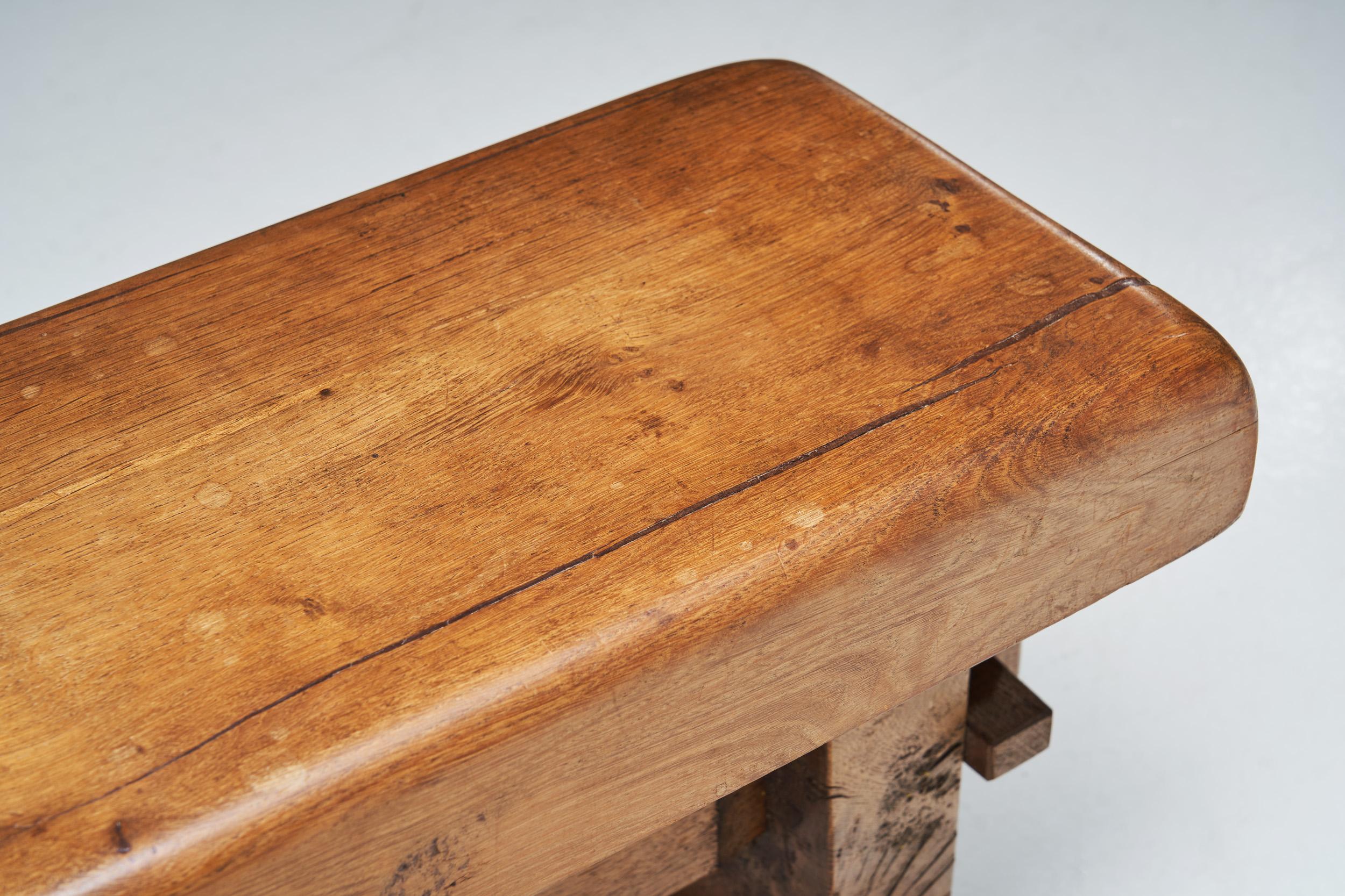 French Provincial Solid Oak Bench, France, 1920s 5