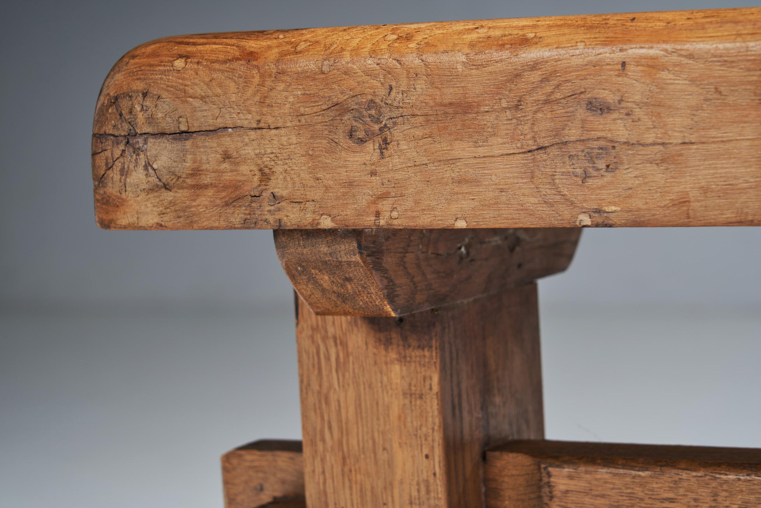 French Provincial Solid Oak Bench, France, 1920s 10