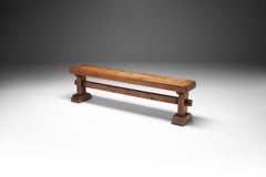 French Provincial Solid Oak Bench, France, 1920s