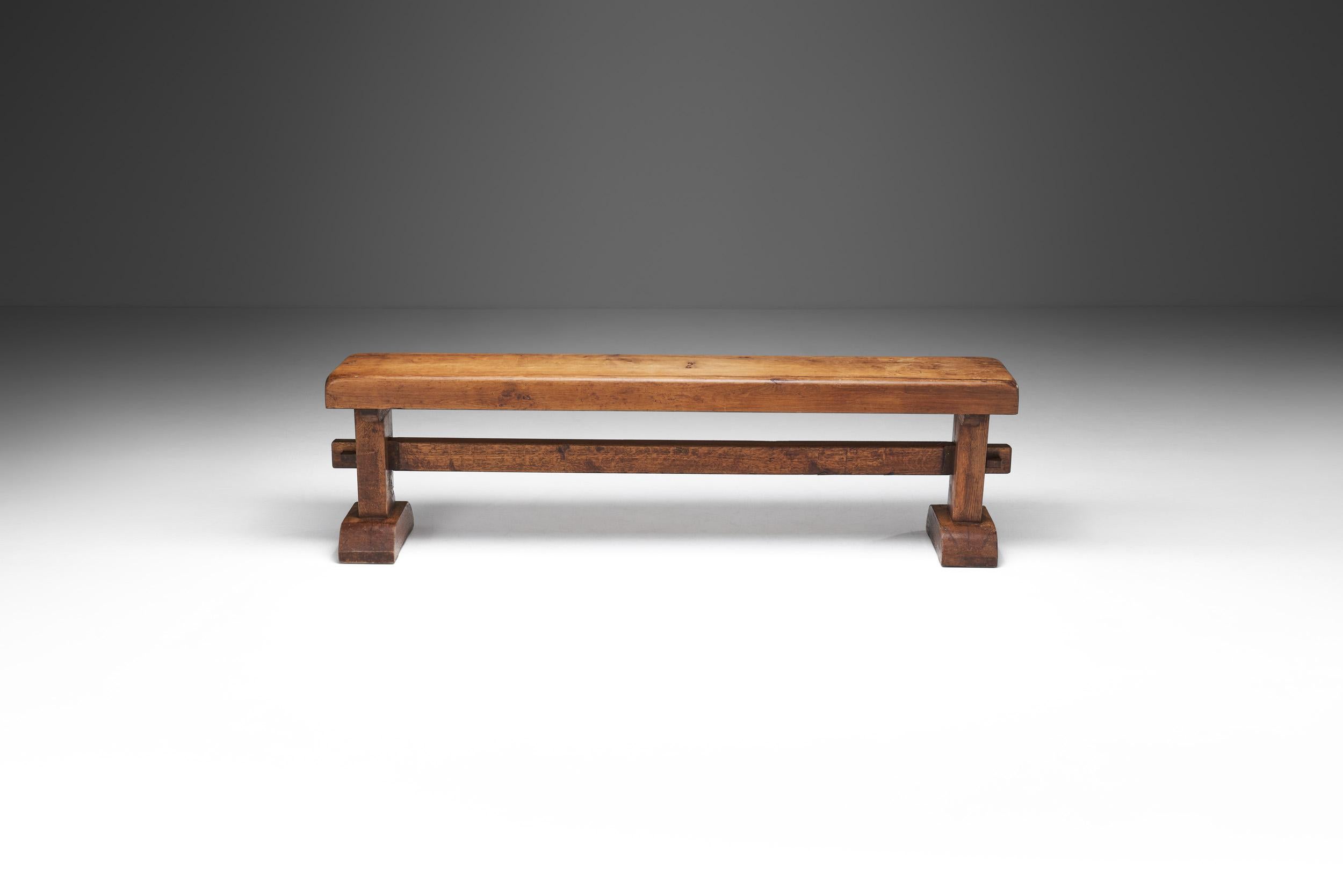 Other French Provincial Solid Oak Bench, France, 1920s