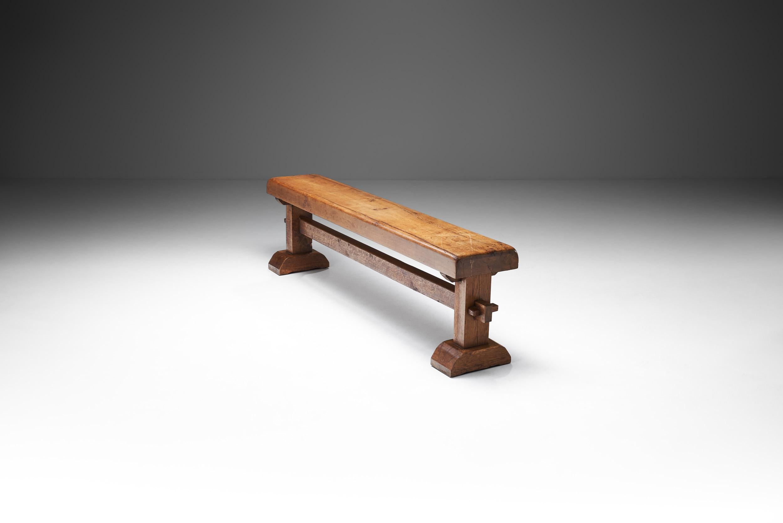 French Provincial Solid Oak Bench, France, 1920s In Good Condition In Utrecht, NL