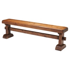 French Provincial Solid Oak Bench, France, 1920s