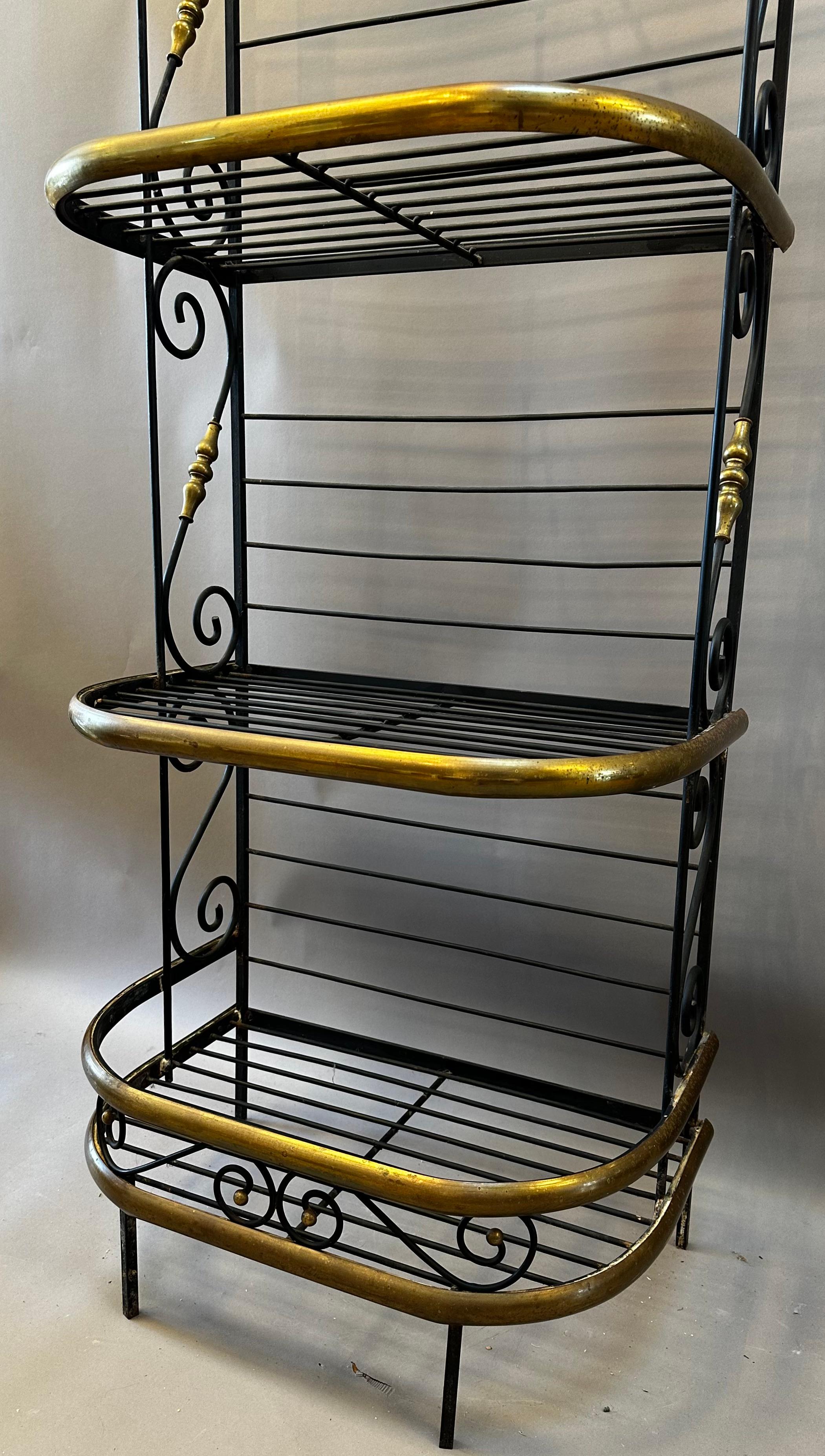 French Provincial Steel and Brass Bakers Rack In Good Condition For Sale In Middleburg, VA