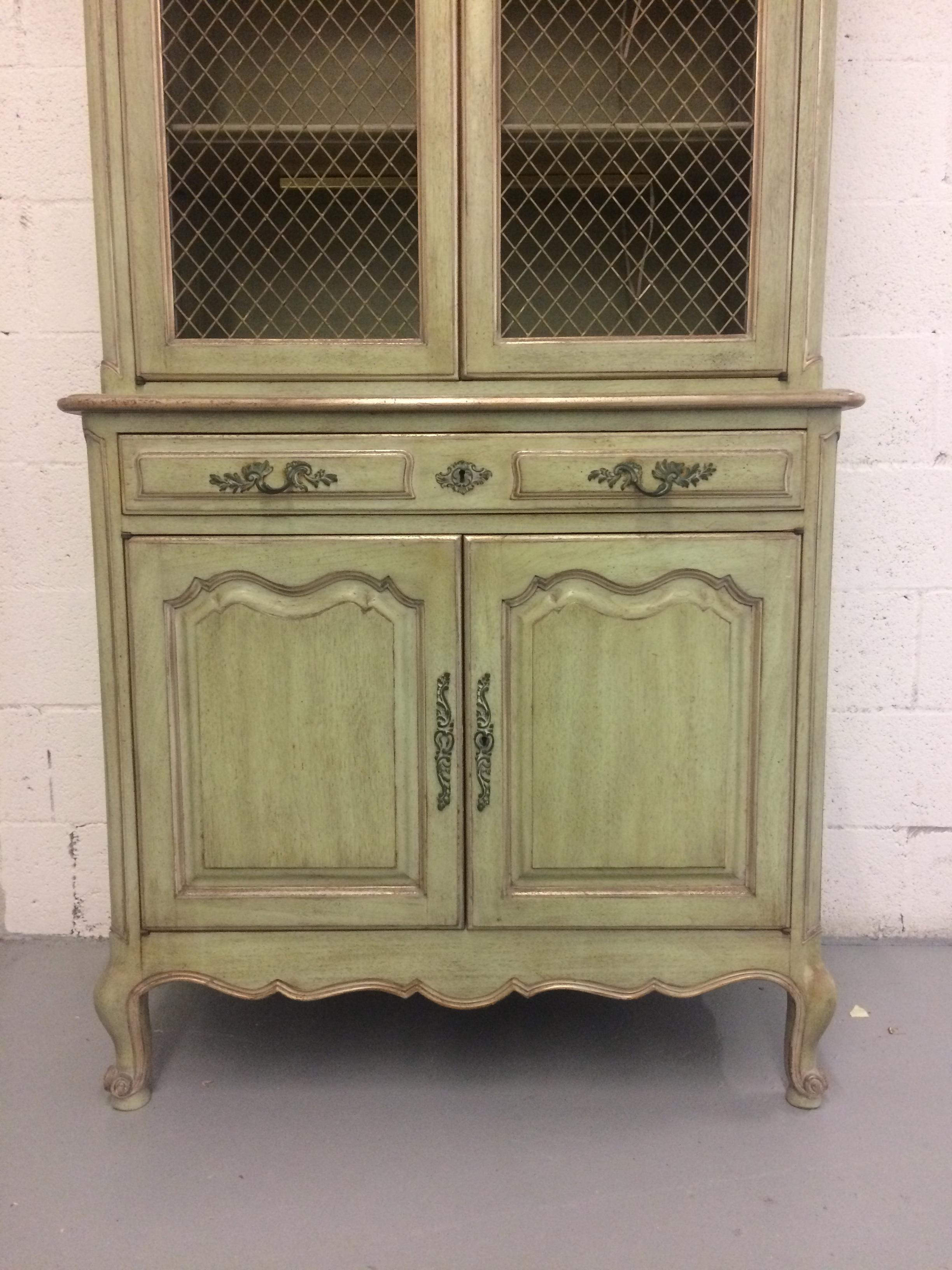 20th Century French Provincial Stepback Cupboard with Wire Mesh