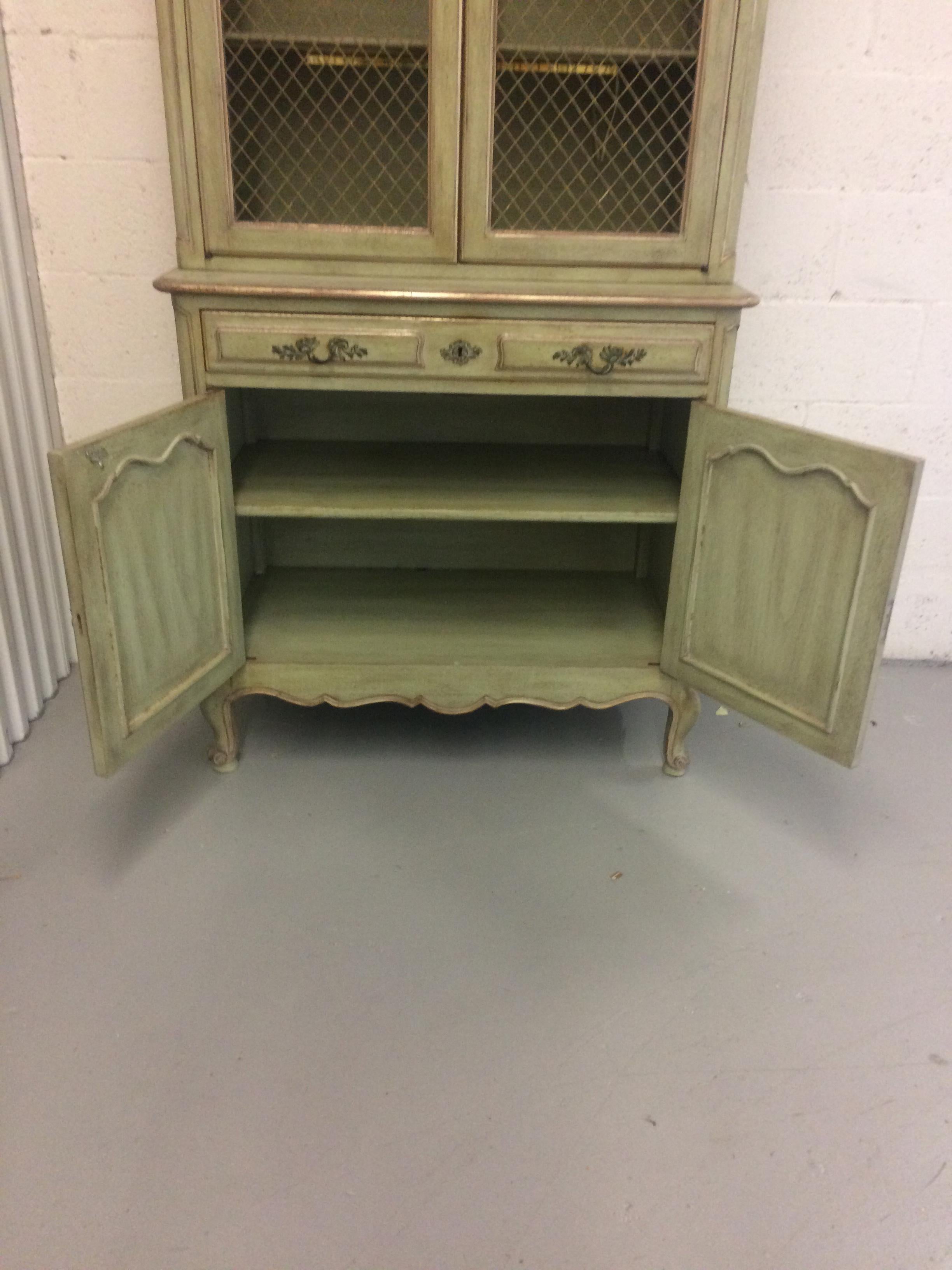 French Provincial Stepback Cupboard with Wire Mesh 1