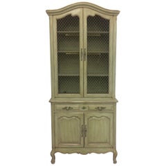 French Provincial Stepback Cupboard with Wire Mesh