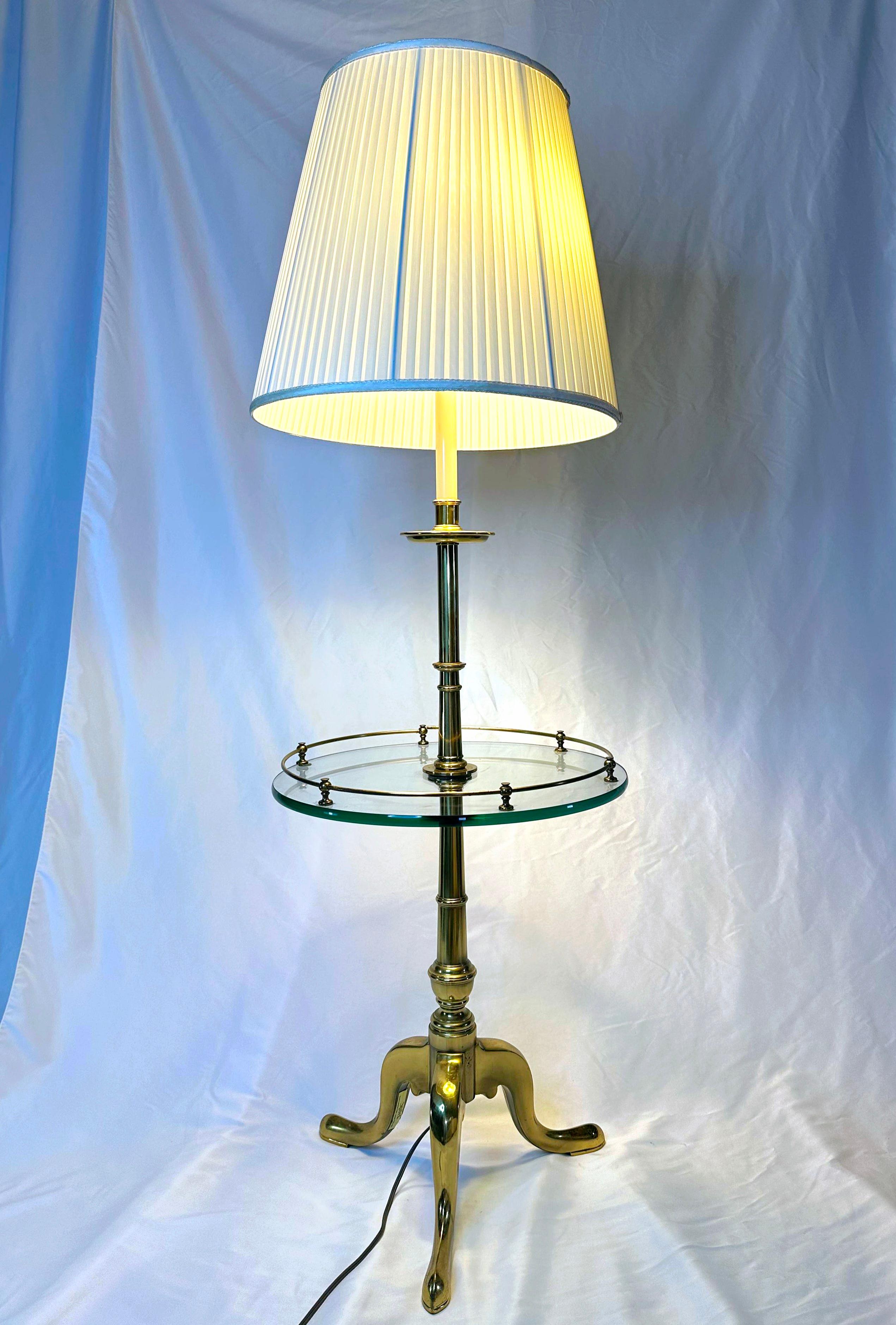 French Provincial Stiffel Floor Lamp With Glass Table and tripod legs 2
